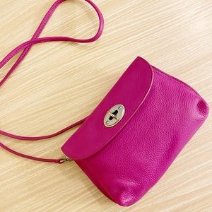Fossil Pink Leather Turn Lock Crossbody Flap Bag